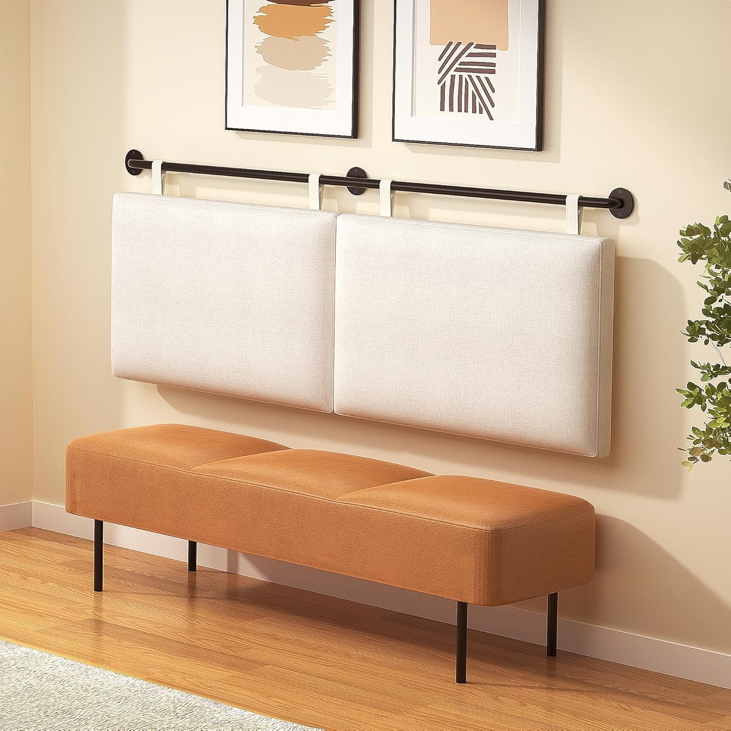 Headboards Queen Size Bed Headboard Wall Mounted Headboards for Bed with Linen Upholstery Cabeceras De Cama Hanging Headboard for Bedroom (Beige, Queen)