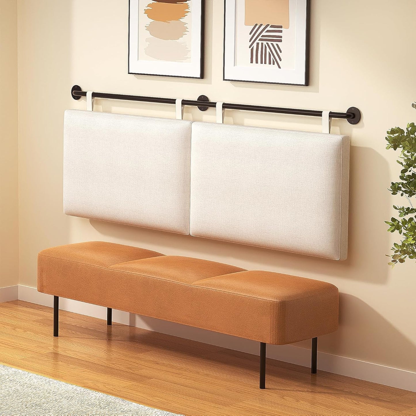 Headboards Queen Size Bed Headboard Wall Mounted with Linen Upholstery Hanging Headboard for Bedroom, Beige
