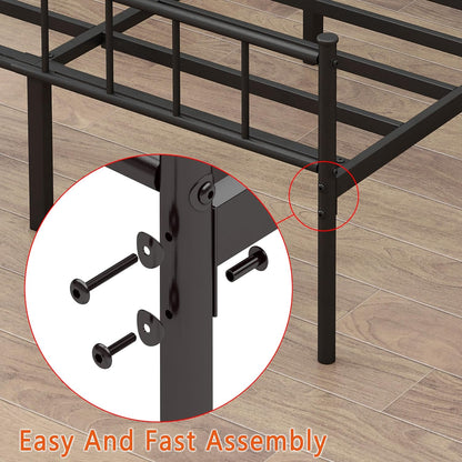 Classic queen metal platform bed frame with steel slats, view 7