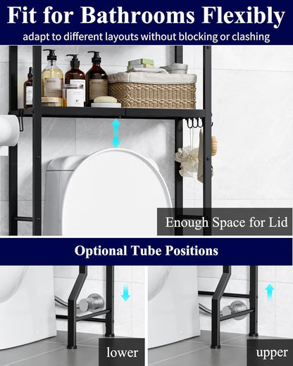 Over-The-Toilet Storage Rack - Freestanding over the Toilet Storage Cabinet with Paper Holder & Hooks, Bathroom Organizers and Storage, Brown + Black, 3 Tiers (61" H)