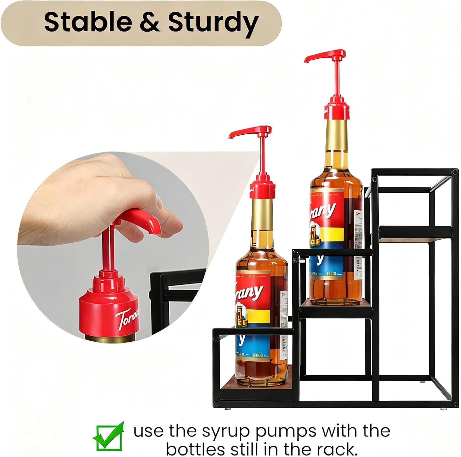 Coffee Syrup Rack Organizer 3-Tier 12 Syrup Bottles Holder Stand for Coffee Bar Station Storage Shelves for Syrup, Wine, Dressing for Kitchen