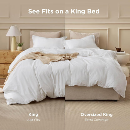 Bedsure 100% Washed Cotton Duvet Cover King Size - Natural White Minimalist Bedding Set Linen like - Purewoven Plain Simple & Soft Comforter Cover for All Seasons (Natural White, King, 104"X90")