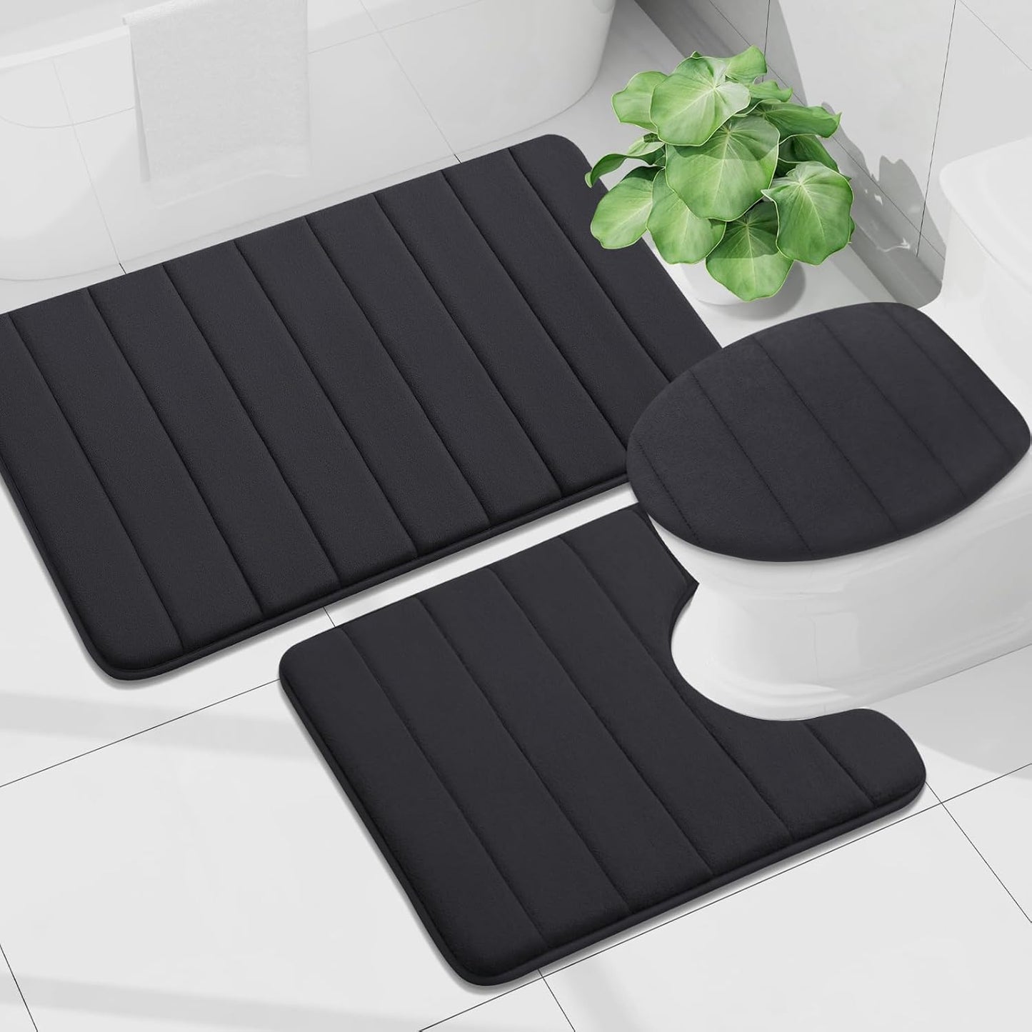 Memory Foam Bath Mat, 24" X 16", Ultra Soft and Non-Slip Bathroom Rugs, Water Absorbent and Machine Washable Bath Rug for Bathroom, Shower, and Tub, Black