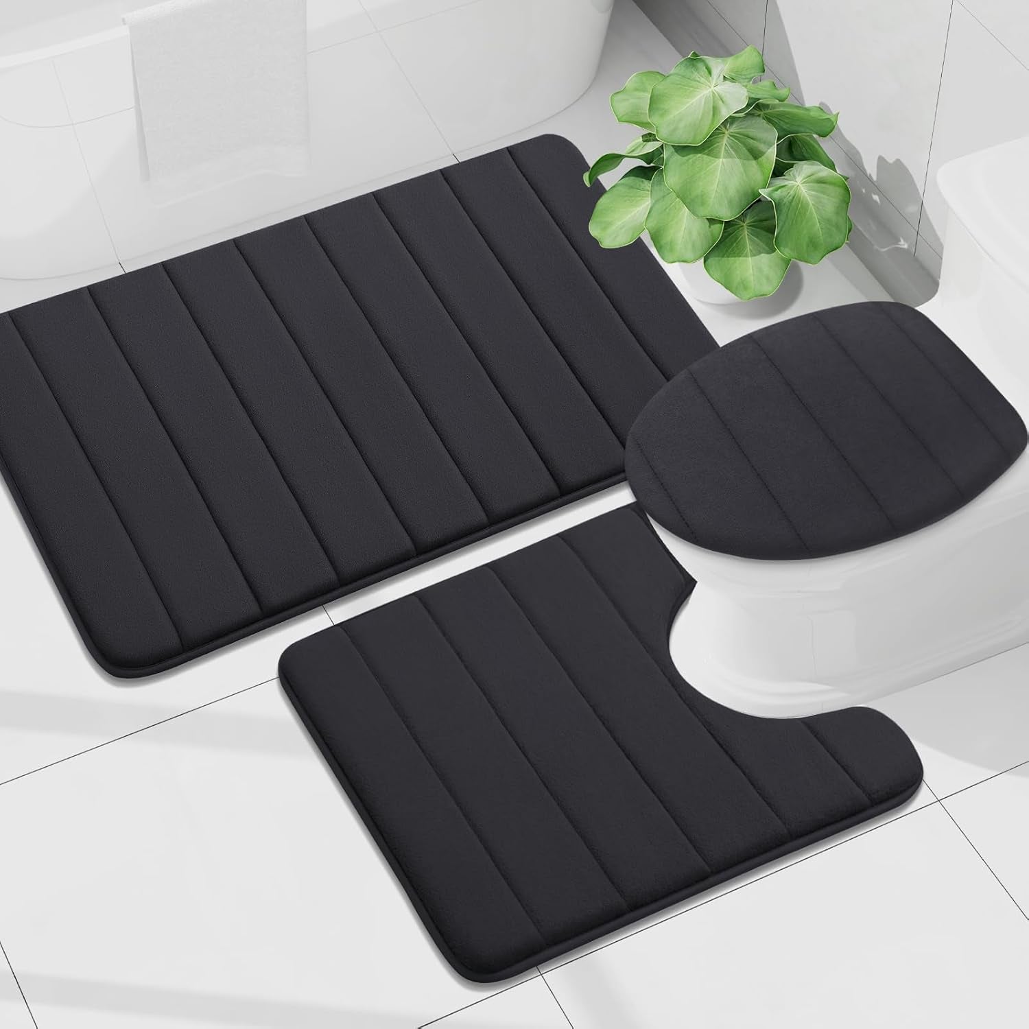 Memory Foam Bath Mat, 24" X 16", Ultra Soft and Non-Slip Bathroom Rugs, Water Absorbent and Machine Washable Bath Rug for Bathroom, Shower, and Tub, Black