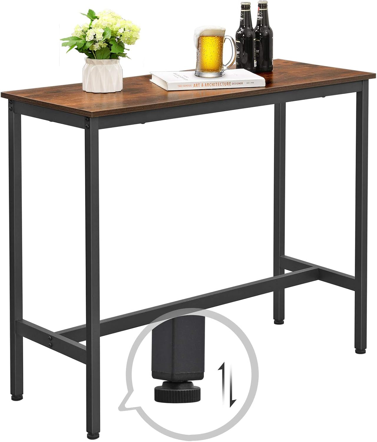 Bar Table, Narrow Long Kitchen Dining Table, Sturdy Metal Frame, Industrial, 15.7 X 39.4 X 35.4 Inches, Rustic Brown and Ink Black ULBT10X