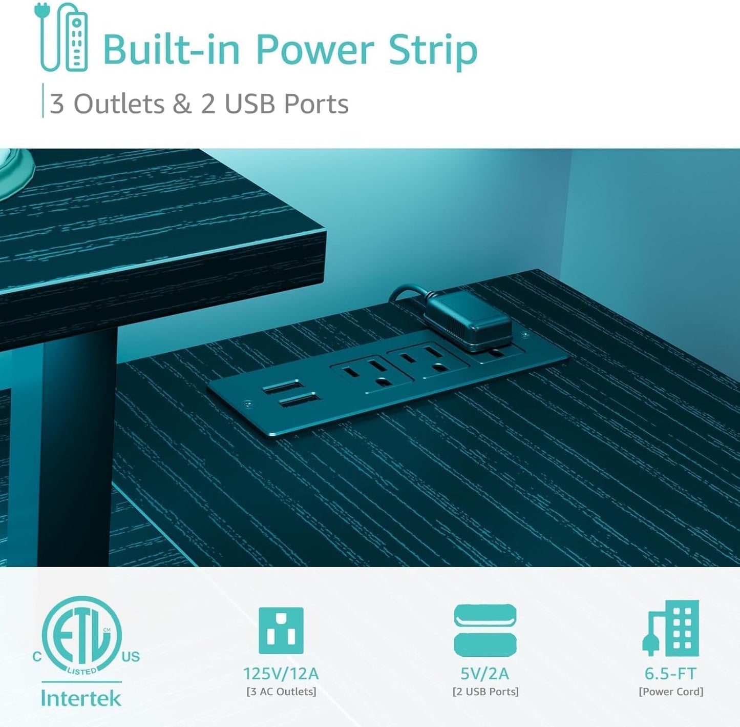 Black L Shaped Desk with Led Lights and Power Outlets, 47 Inch Writing Study Computer Gaming Desks with Fabric Drawers for Bedroom, Home Office Corner Desk with Monitor Stand Shelves, Black