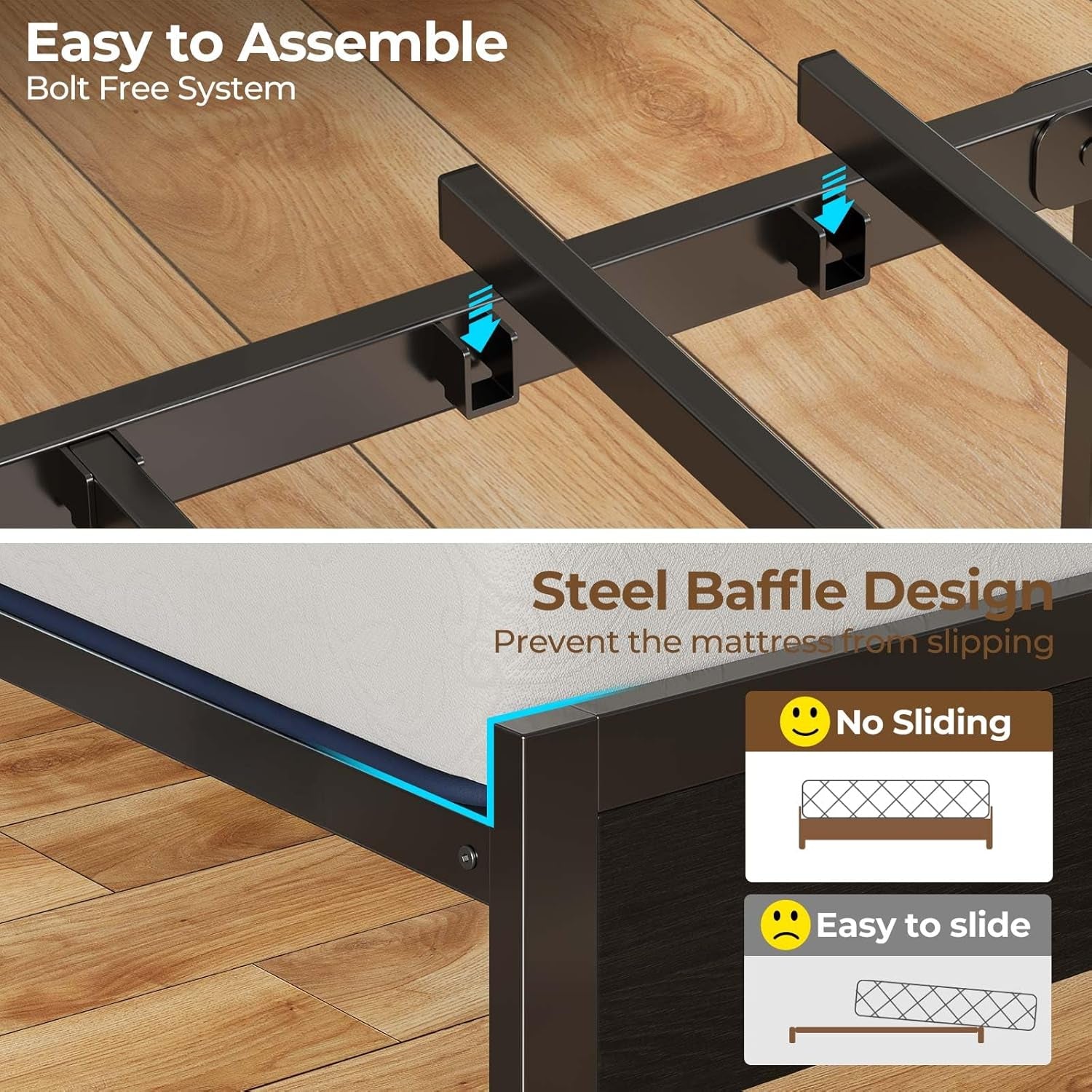 Bed Frame Full Size with Charging Station and LED Lights, Upholstered Headboard with Storage Shelves, Heavy Duty Metal Slats, No Box Spring Need, Noise Free, Easy Assembly, Dark Grey