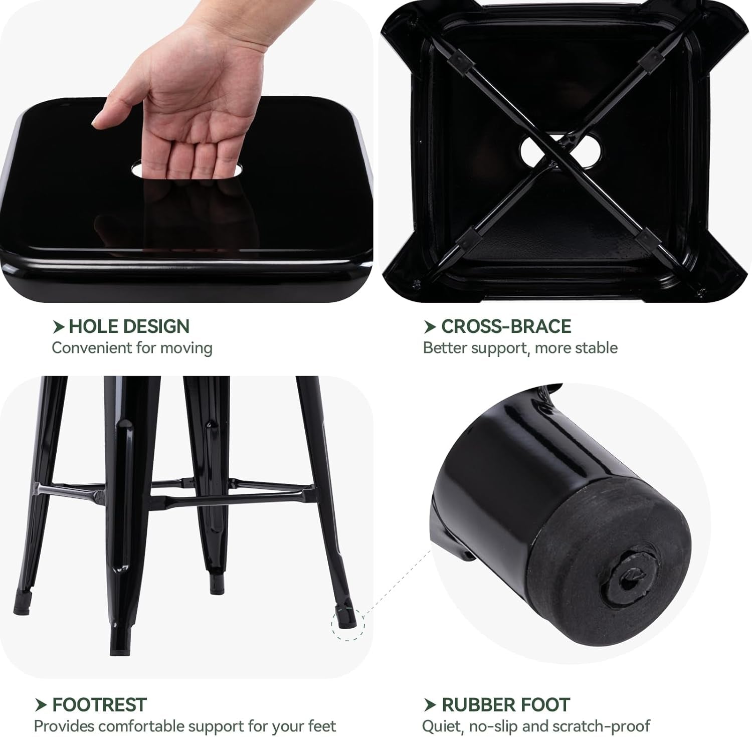 24" Bar Stools Black Backless Metal Barstools Indoor-Outdoor Counter Height Stools with Square Seat, Set of 2 - VF1571001