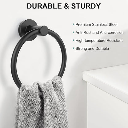 Towel Holder for Bathroom Wall Matte Black Towel Ring Stainless Steel Hand Towel Holder Heavy Duty Towel Hanger for Bath, Kitchen