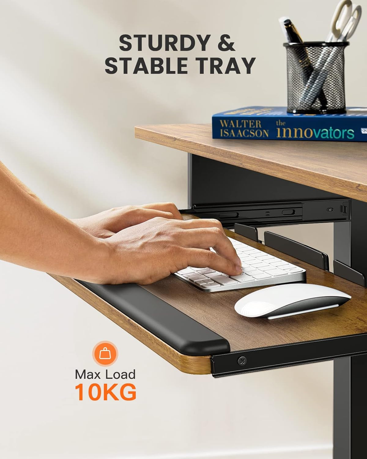 Electric Standing Desk with Keyboard Tray, 44X24 Inches Adjustable Height Sit Stand up Desk, Home Office Desk Computer Workstation, Vintage Brown