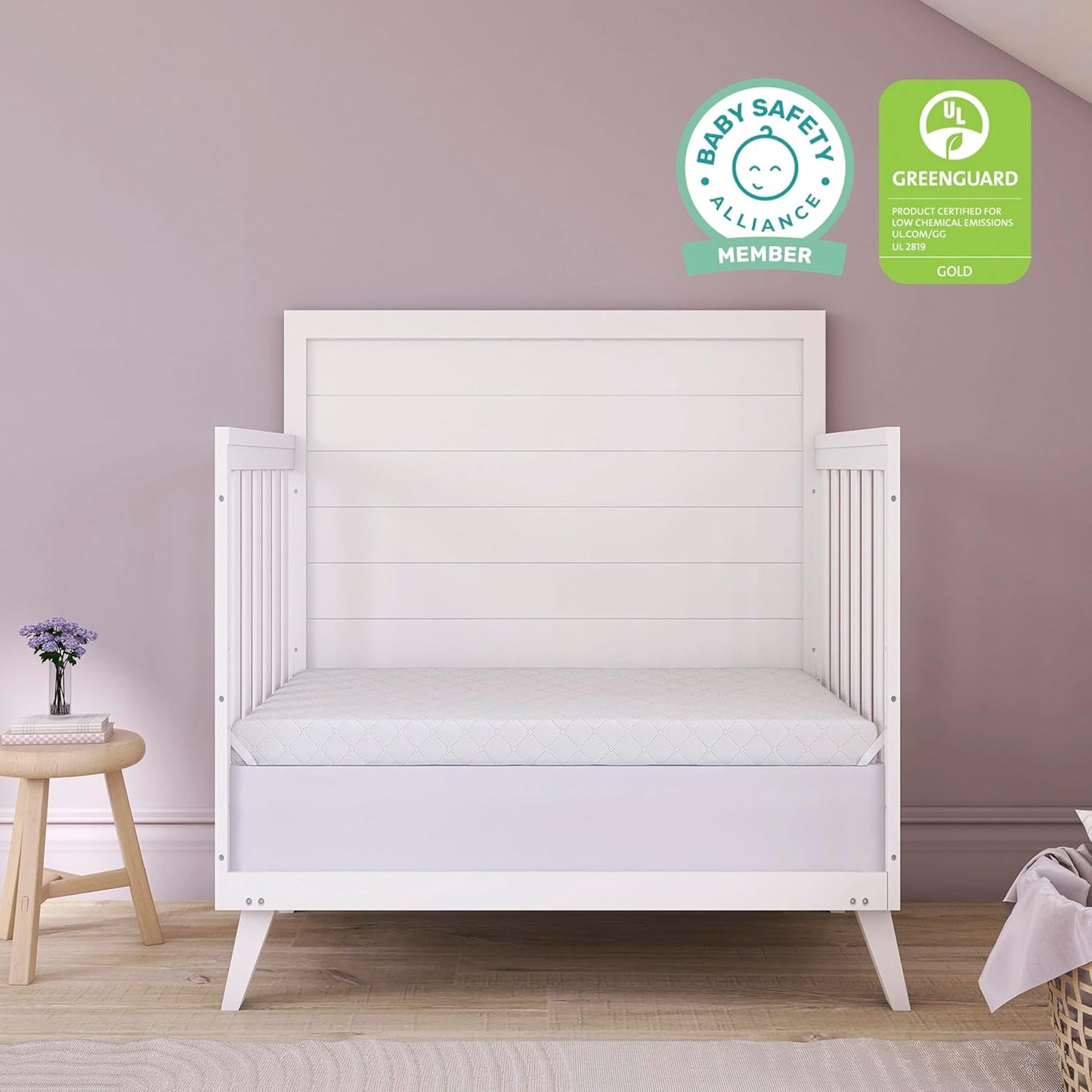 Holly 2-In-1 Mini Crib Mattress, Dual-Sided Infant & Toddler, Waterproof Cover, GREENGUARD Gold Certified, 38” X 24” X 3”, Fits Mini & Select Portable Cribs, Not for Playards