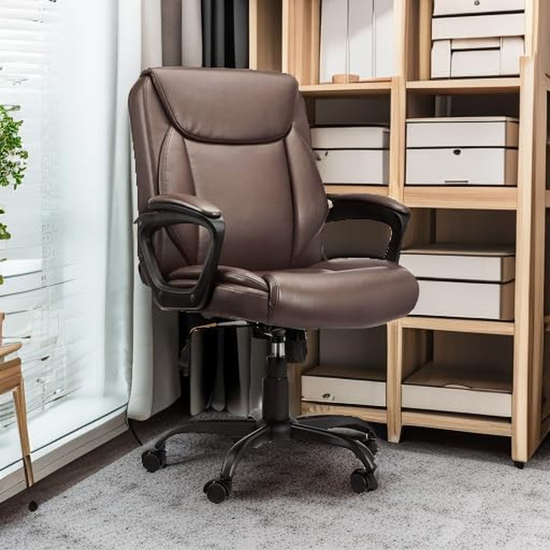 Classic Puresoft PU Padded Mid-Back Height Adjustable Office Computer Desk Chair with Armrest, 25.75"D X 24.25"W X 42.25"H, Brown