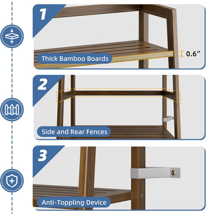 Ladder Shelf, 4-Tier Bamboo Bookshelf, Freestanding Open Display Storage Rack, Space Saving Flower Plant Display Stand for Bathroom Living Room, Walnut