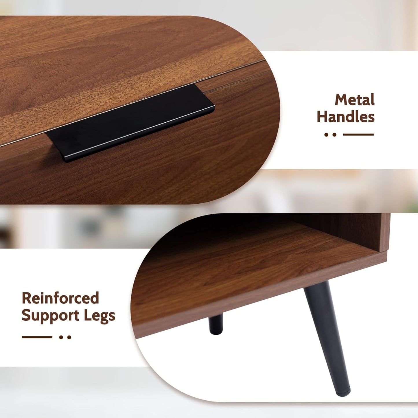 Wood TV Stand for Tvs up to 65", Mid Century TV Stand with Storage, Modern Entertainment Center with 2 Drawers, Accent TV Media Console Table for Living Room, 53"(L), Retro Brown