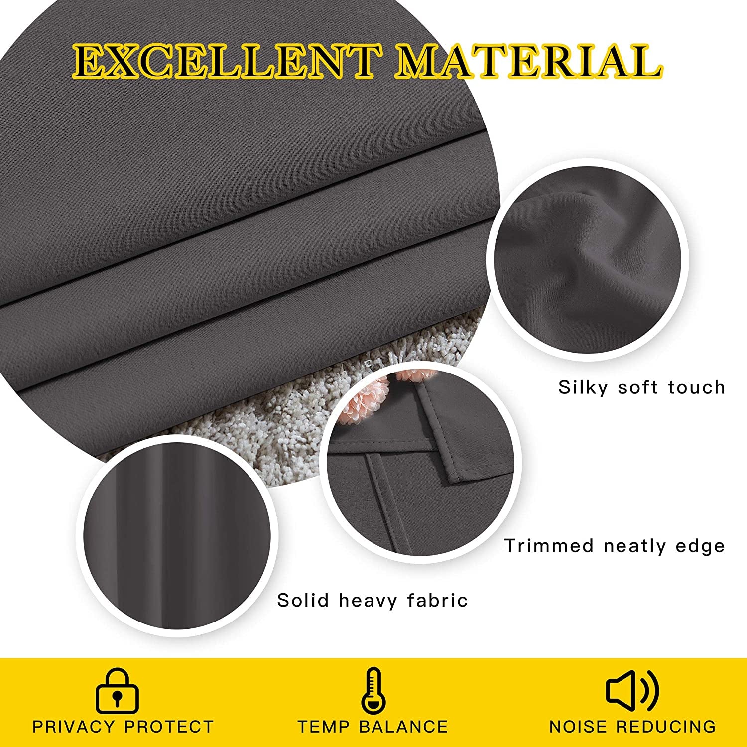 Gray Blackout Curtains for Bedroom 84 Inches Long - Thermal Drapes Grommet Room Darkening Light Blocking Curtains Window Treatments for Living Room (2 Panels, W52 X L84, Grey)