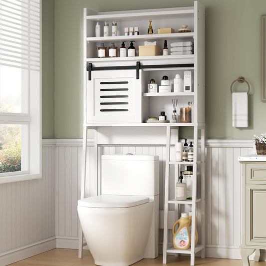 over the Toilet Storage Cabinet, Bathroom Storage Cabinet over Toilet with Sliding Doors, White