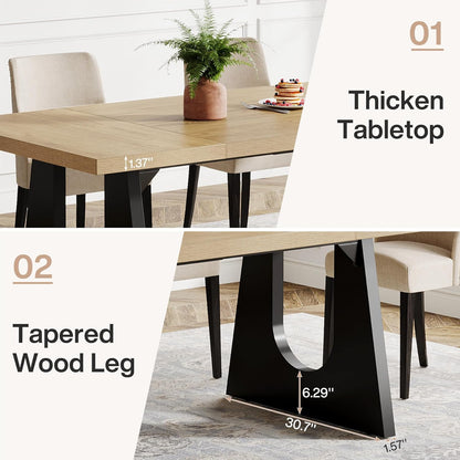 Large Dining Table for 6-8 People, 70.9-Inch Wood Rustic Rectangular Table with Black Wooden Legs, Farmhouse Center Kitchen Table for Dining Room, Living Room, Home Furniture, Oak and Black