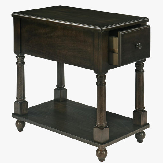 Solid Wood End Table Narrow Side Table with Drawer, Cherry Wood End Table Living Room, 13" W Slim Bedside Table Small Nightstand, 22" D X 22.7" H, No-Tools Assembly, Rustic Black BBJ-004-BK