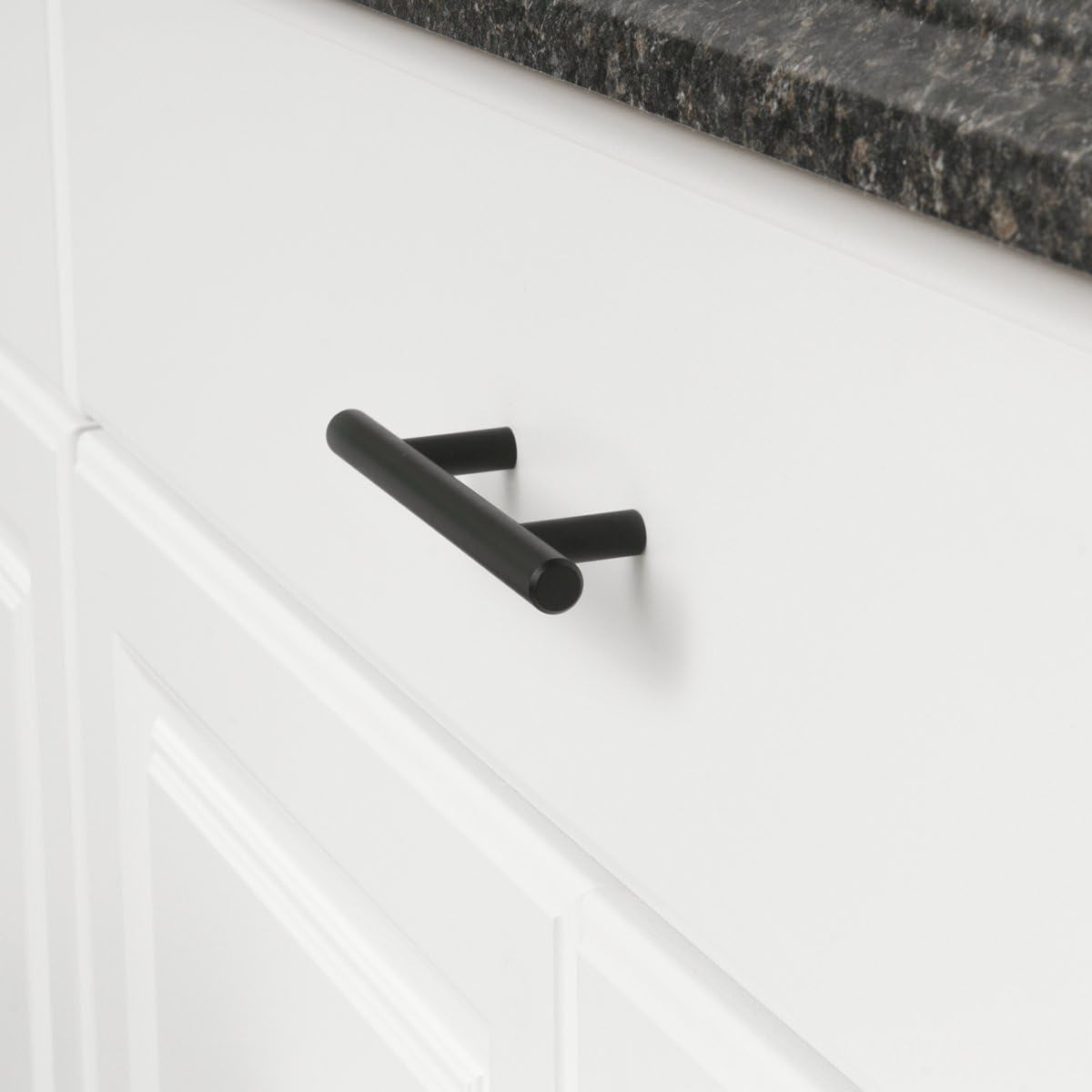 Euro Bar Cabinet Handles, Drawer Pulls, 5.38-Inch Length, 3-Inch Hole Center, 1/2-Inch Diameter, Matte Black, 10-Pack, AB1500-FB-10