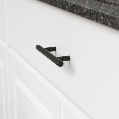Euro Bar Cabinet Handles, Drawer Pulls, 5.38-Inch Length, 3-Inch Hole Center, 1/2-Inch Diameter, Matte Black, 10-Pack, AB1500-FB-10