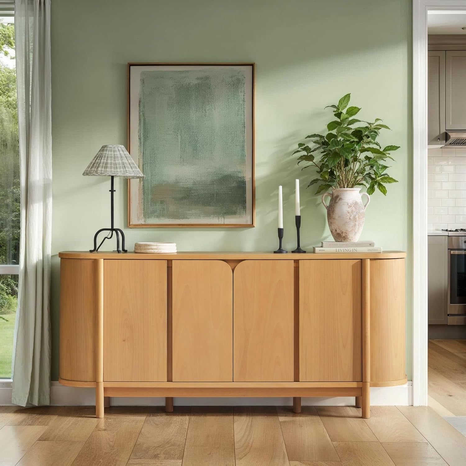 Ezra 70" Curved Sideboard Cabinet - Natural