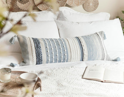 Coastal Blue Decorative Lumbar Pillow Cover 14X36 Boho Long Body Pillow for Bed Farmhouse Lumbar Throw Pillow for Couch Modern Accent Textured Throw Pillowcase
