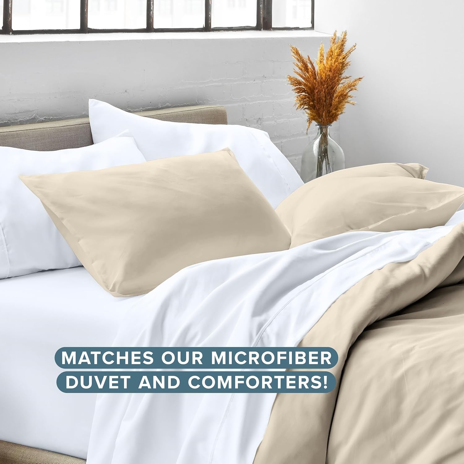 King Pillow Sham Covers - Set of 2 - Premium 1800 Ultra-Soft Microfiber - Double Brushed - Stain & Fade Resistant - Bed Pillow Shams - Pillows Not Included (Set of 2, Sand)