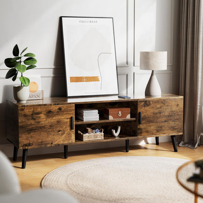 TV Stand for 55 Inch TV, Entertainment Center with Adjustable Shelf, 2 Cabinets, TV Console Table, Media Console, Solid Wood Feet, Cord Holes, for Living Room, Bedroom, Rustic Brown