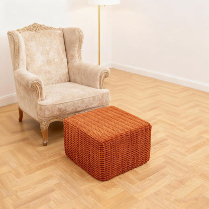 round Square Pouf Ottoman Foot Rest – Lightweight Modern Footstool with Plush Foam Filling, Perfect for Living Room Decor & Cozy Comfort – 20X20X14 Inch Chic Accent Piece (Burnt Orange)
