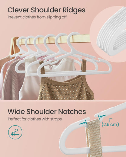 Baby Hangers 60 Pack, Plastic Kids Hangers for Closet, 11 X 6.1 Inches, for Children Aged 0-6 Years, Space-Saving, Non-Slip, Cloud White UCRP080W01