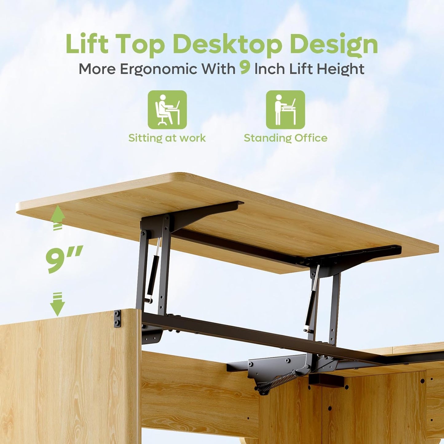 L Shaped Desk with Lift Desktop, 55 Inch Corner Desk with Fluted Panel Deisgn Drawers, Modern Office Desk with File Drawer (Natual Oak, 55'' X 55'' Lift Top)
