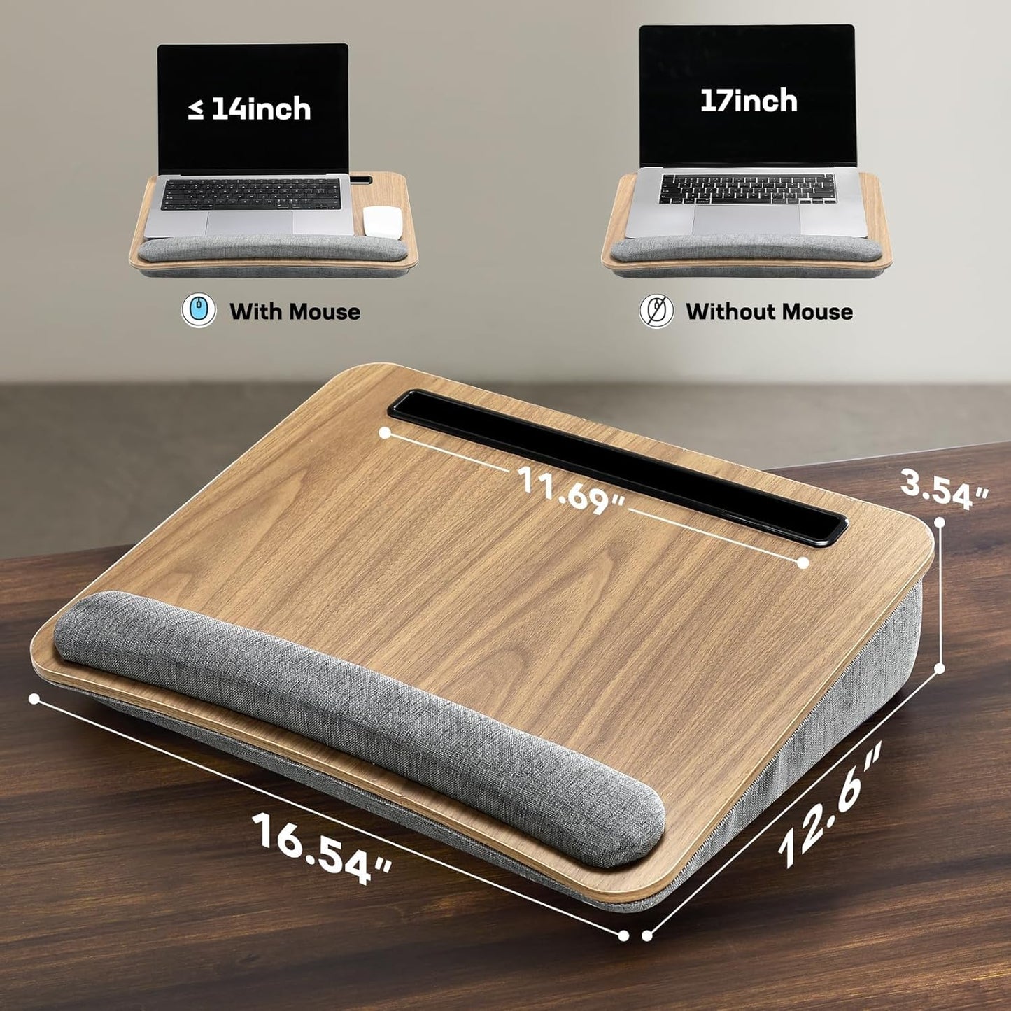 Portable Lap Laptop Desk with Pillow Cushion, Fits up to 15.6 Inch Laptop, with Anti-Slip Strip & Storage Function for Home Office Students Use as Computer Laptop Stand, Book Tablet
