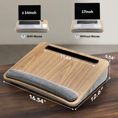 Portable Lap Laptop Desk with Pillow Cushion, Fits up to 15.6 Inch Laptop, with Anti-Slip Strip & Storage Function for Home Office Students Use as Computer Laptop Stand, Book Tablet