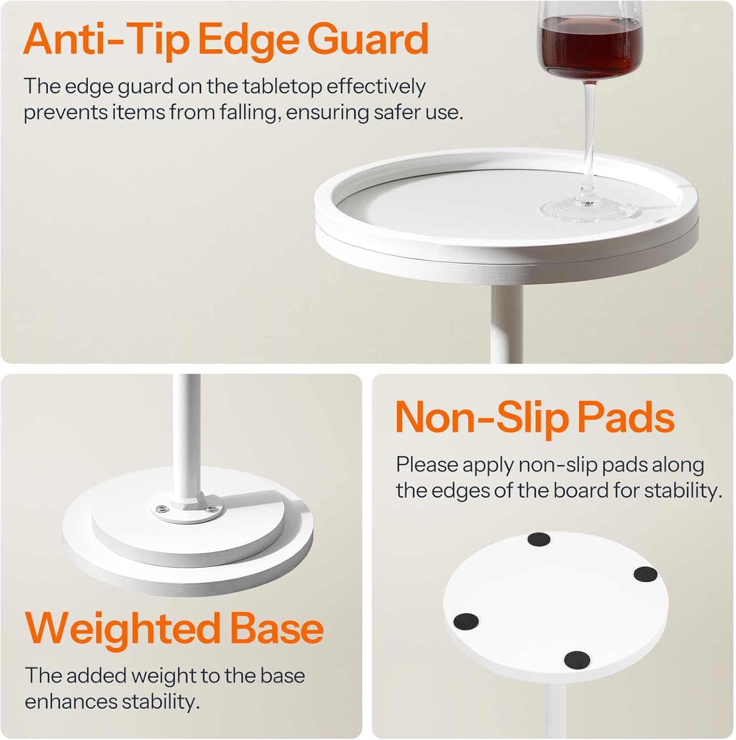 Small round Side Tables, Set of 2, Drink Tables, Coffee Martini Tables with Pedestal Accent for Small Spaces in Living Room, Bedroom, Sofa Couch, White WW168BZP201