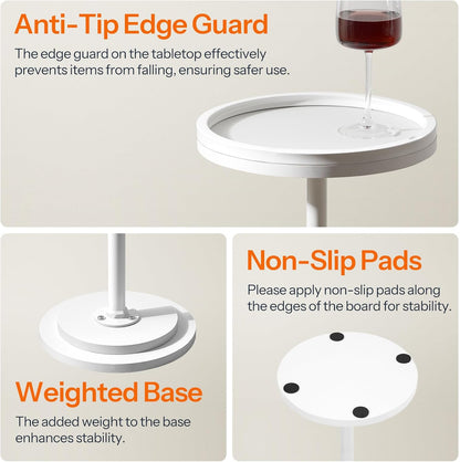 Small round Side Tables, Set of 2, Drink Tables, Coffee Martini Tables with Pedestal Accent for Small Spaces in Living Room, Bedroom, Sofa Couch, White WW168BZP201