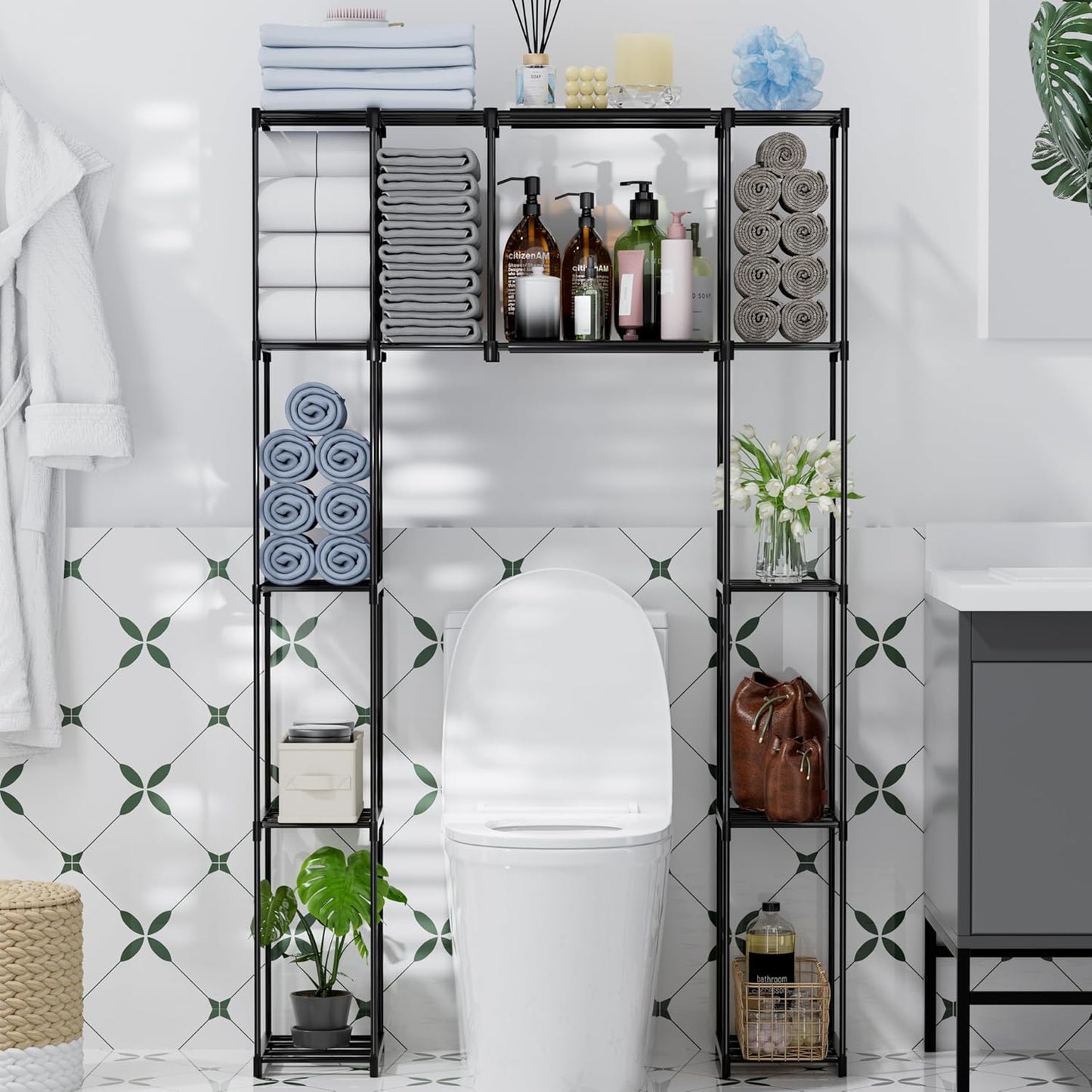 over the Toilet Storage Cabinet, Premium Bathroom Organizer and Storage Shelves for Small Spaces, Space-Saving Bathroom Shelving Units