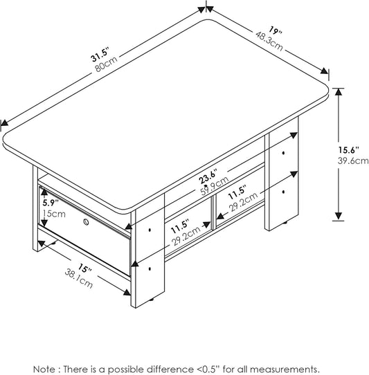 Andrey Coffee Table with Bin Drawer, Americano/Medium Brown, Small Non-Lift Top