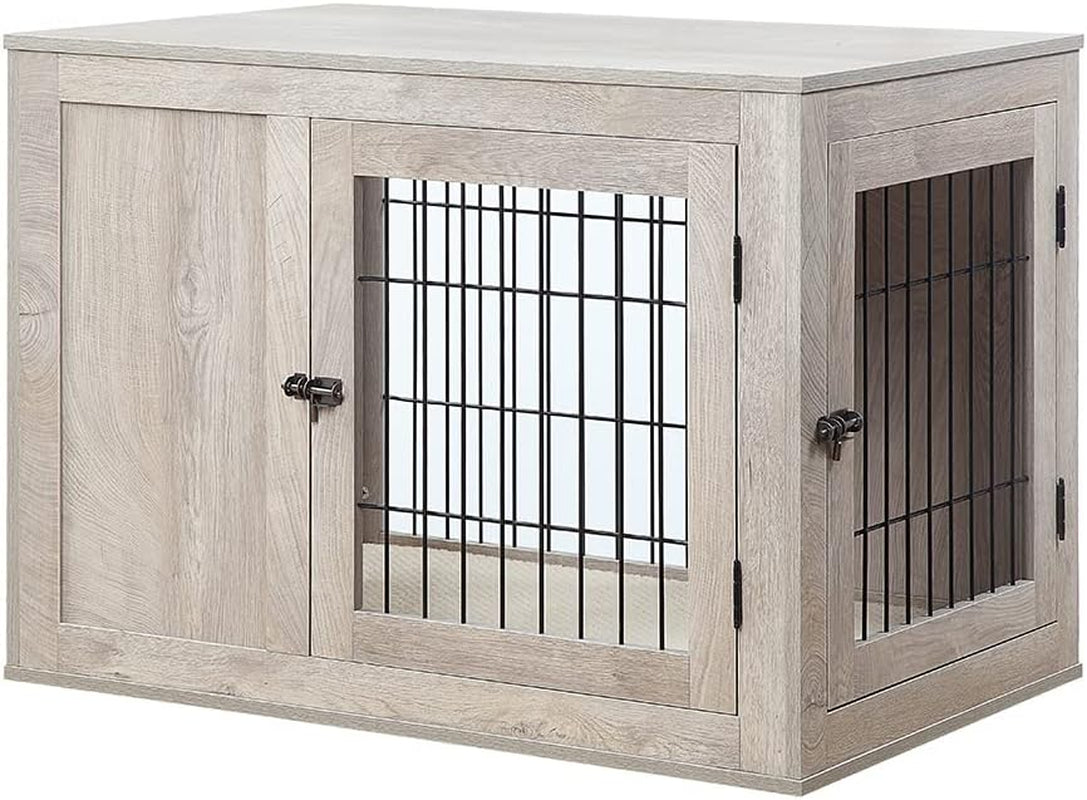 36 Inch Furniture Style Dog Crate for Medium Dogs, Indoor Puppy Kennel with Door, Modern Decorative Wood Wire Pet Cage, Pretty Cute End Side Table Nightstand, Weathered Grey