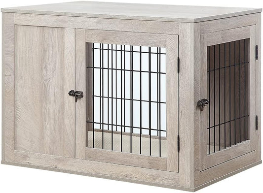 36 Inch Furniture Style Dog Crate for Medium Dogs, Indoor Puppy Kennel with Door, Modern Decorative Wood Wire Pet Cage, Pretty Cute End Side Table Nightstand, Weathered Grey