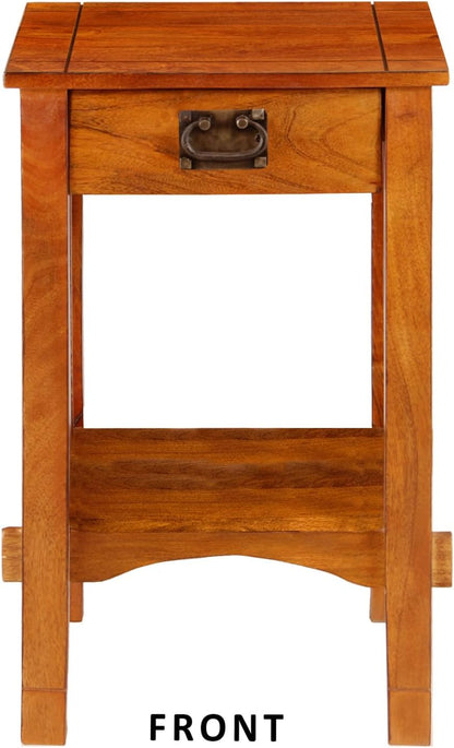 Earthy Elements Spacious Mango Wood Telephone Stand with Slatted Side Panels, Brown