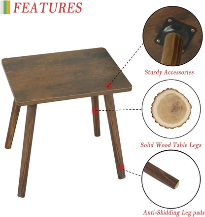 Side Table, Small Wood End Table Living Room, Mini Bed Side Table Modern Accent Nightstand with Solid Wood for Bedroom Office Small Spaces, Rustic Brown