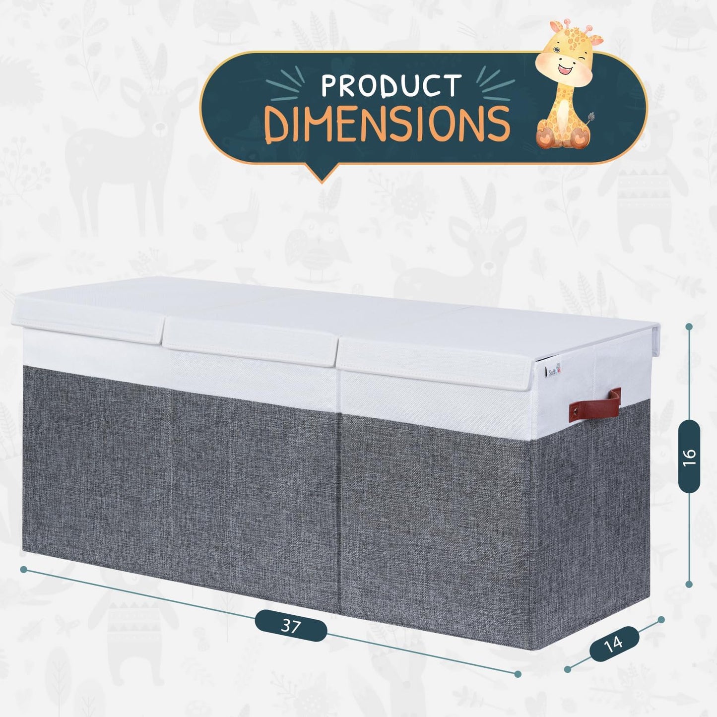 Extra Large Toy Storage Organizer with Lid - Sturdy, Collapsible Toy Chest Storage Box Design - Toys Bin with Dividers for Kids, Nursery, Bedroom, Playroom 37"X16"X14"