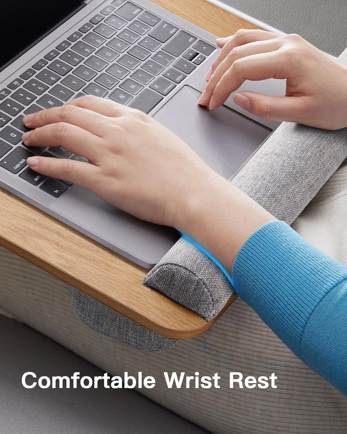 Lap Desk - Fits up to 17 Inches Laptop Desk, Built in Mouse Pad & Wrist Pad for Notebook, Laptop, Tablet, Lap Stand with Tablet, Pen & Phone Holder, Wood Grain
