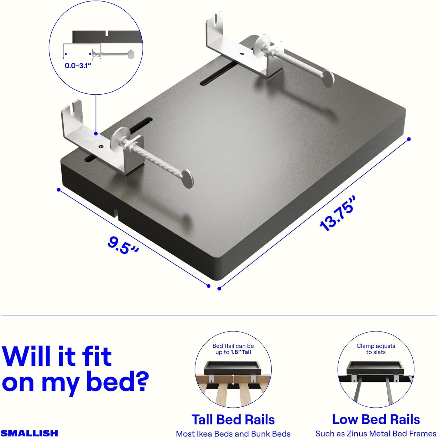 Bedside Shelf for Bunk Bed & Top Bunk, College Dorm Room Essentials, Loft Nightstand, Floating Bed Side Table Tray Storage, Dorm Room Decor by  - (Flexfit Model, Black)