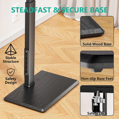 Floor TV Stand with Power Outlet, Tall TV Stand Mount for 32-75 Inch TV up to 110 Lbs, Swivel and Height Adjustable TV Stands with Wood Base for Bedroom, Office(Tvdvd-7P), Black