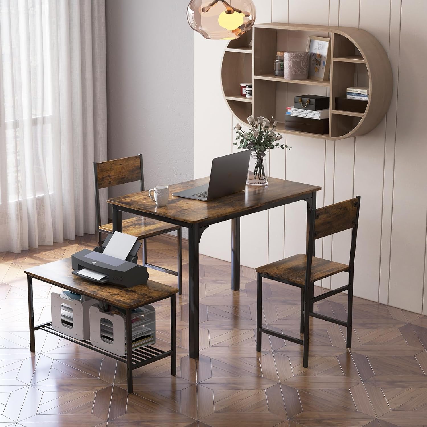 Dining Table Set for 4, Kitchen Table and 2 Chairs for 4 with Bench, 4 Piece Dining Table Set for Small Space, Apartment