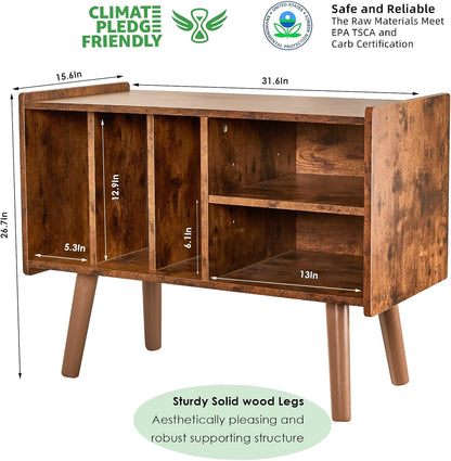 Record Player Stand with Vinyl Storage Holds up to 300Lb, Large Record Player Table Cabinet for Album Storage with Holder Vinyl Display Shelf, Wood Turntable Stand for Bedroom Living Room (Brown)