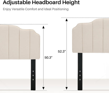 King Size Headboard Light Brown Upholstered Headboard Adjustable Height&Width Linen Headboards Modern Vertical Channel Design Bed Head Board, Light Brown