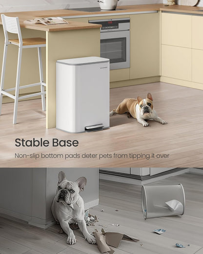 Kitchen Trash Can, 13-Gallon (50 L) Garbage Can with Lid, Stainless Steel, Soft Close and Stays Open, Inner Bucket, Wide Non-Slip Pedal, Cloud White ULTB547W01