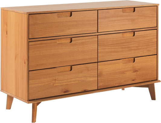 Sloane 6-Drawer Groove Handle Solid Wood Dresser, 52 Inch, Caramel
